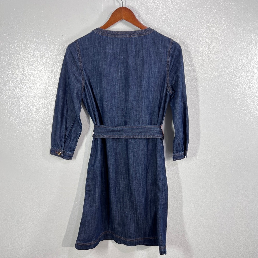 Talbots Petite Denim Shirt Dress Tie Belt 3/4 Sleeve 100% Cotton Button Front P - Picture 3 of 9